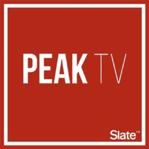 Illustration du podcast "Peak tv" qui représente le titre du podcast sur un fond rouge