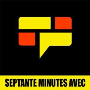 Illustration du podcast "Septante minute avec" avec une représentation d'un phylactères dessiné par des briques jaunes et rouges