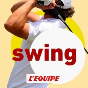 Illustration du podcast "swing" avec une représentation d'un golfeur vue de dos en train de faire un swing