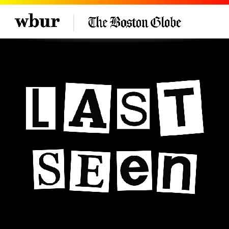 Illustration du podcast "last seen" avec le titre du podcast écrit comme un message de corbeau, les lettres sont découpées et collées sur fond noir.