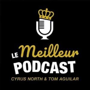Illustration du podcast "le meilleur podcast" avec le titre du podcast en doré et blanc, sur fond noir et au-dessus, un micro portant une couronne dorée en symbole de trophée.
